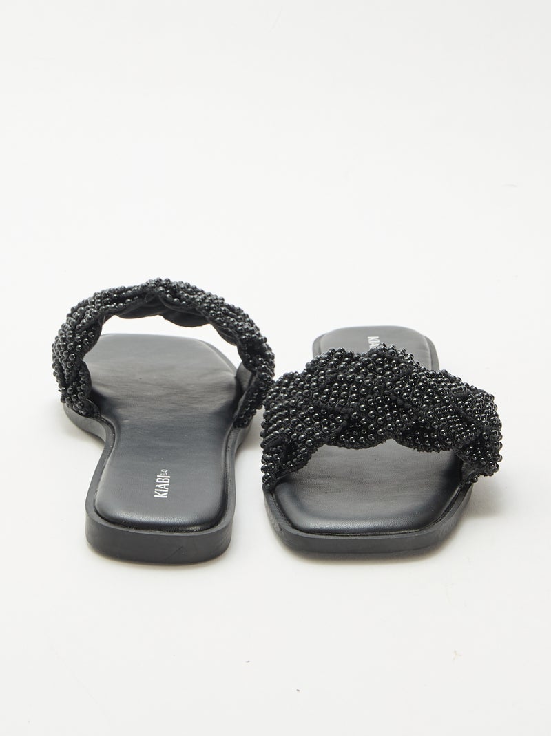 Sandales tressées perlées Noir - Kiabi
