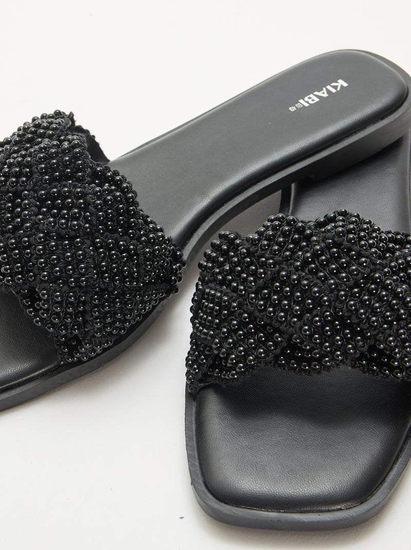 Sandales tressées perlées Noir - Kiabi