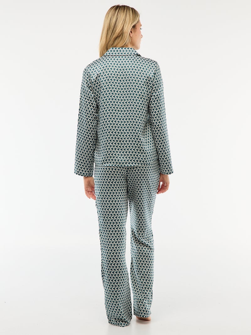 Satin-Effect 2-Piece Pajama Set - Shirt + Pants Green - Kiabi