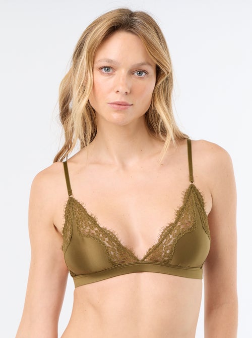 Satin-effect Microfiber and Lace Triangle Bra - Kiabi