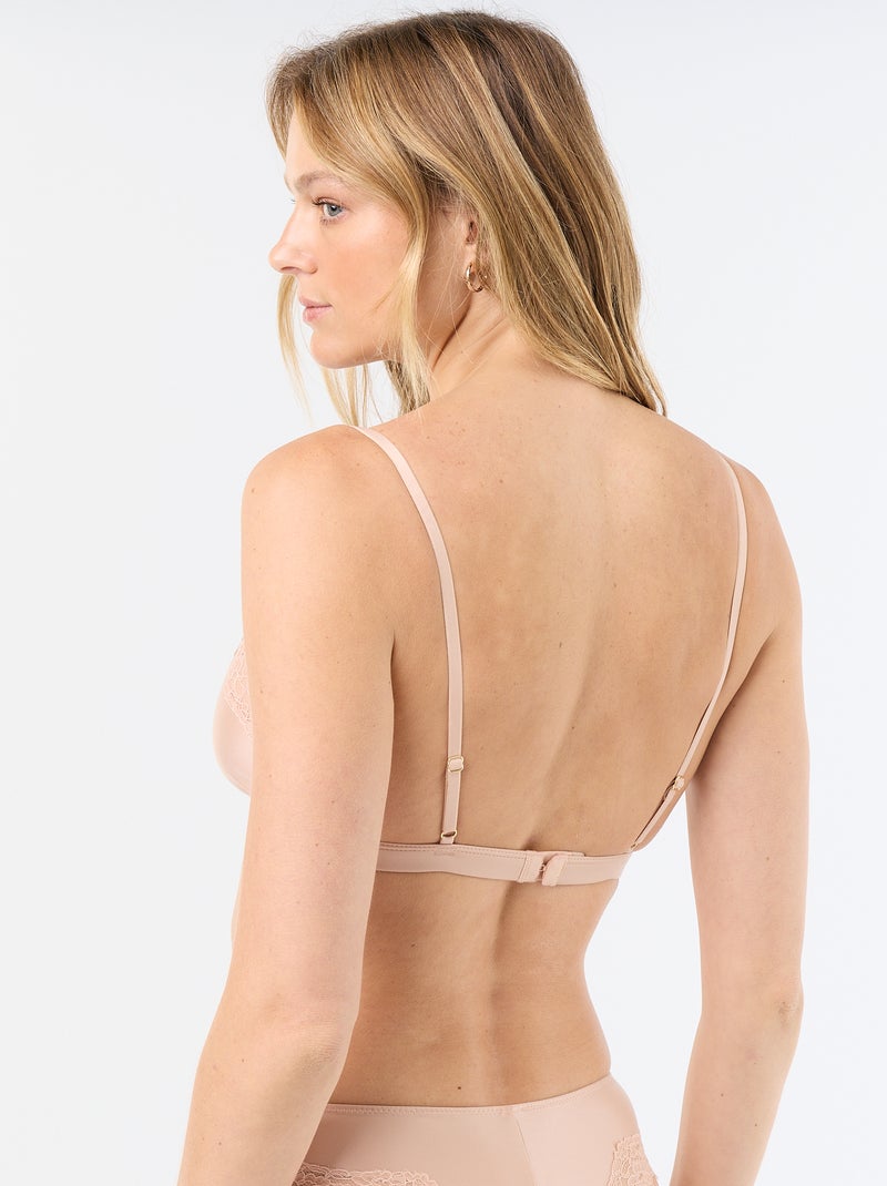 Satin-effect Microfiber and Lace Triangle Bra Pink - Kiabi