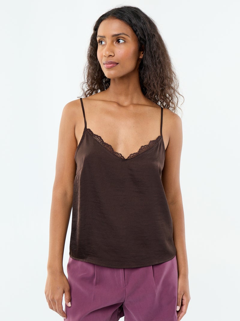 Satin Lace Top Brown - Kiabi