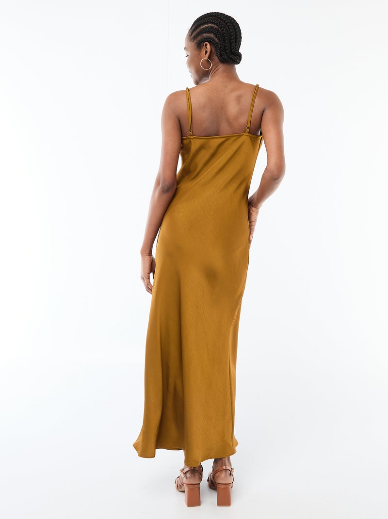 Satin Maxi Dress with Spaghetti Straps Brown - Kiabi