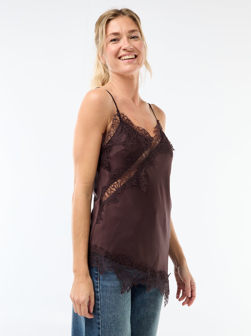 Satin-Negligé mit Spitze Braun - Kiabi