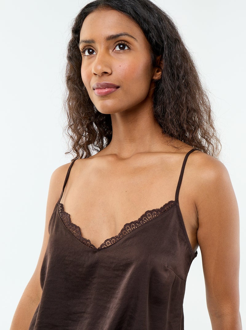 Satin-Top mit Spitze Marron - Kiabi