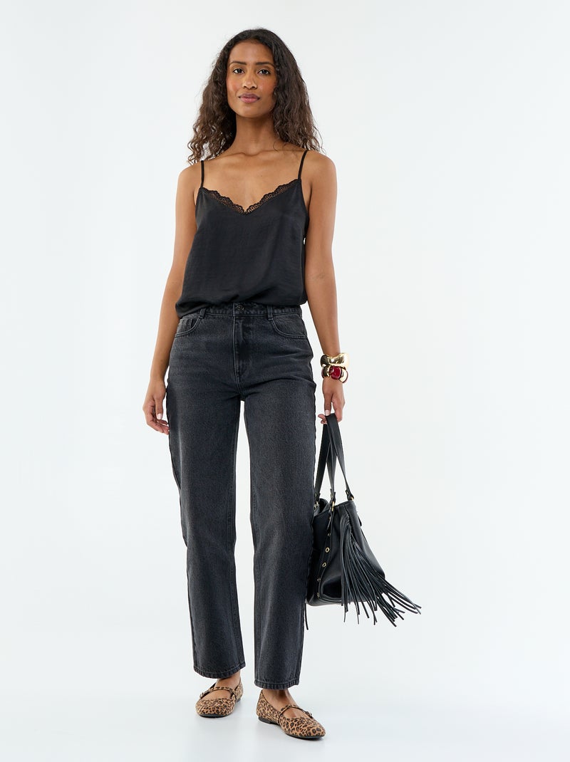 Satin-Top mit Spitze Noir - Kiabi