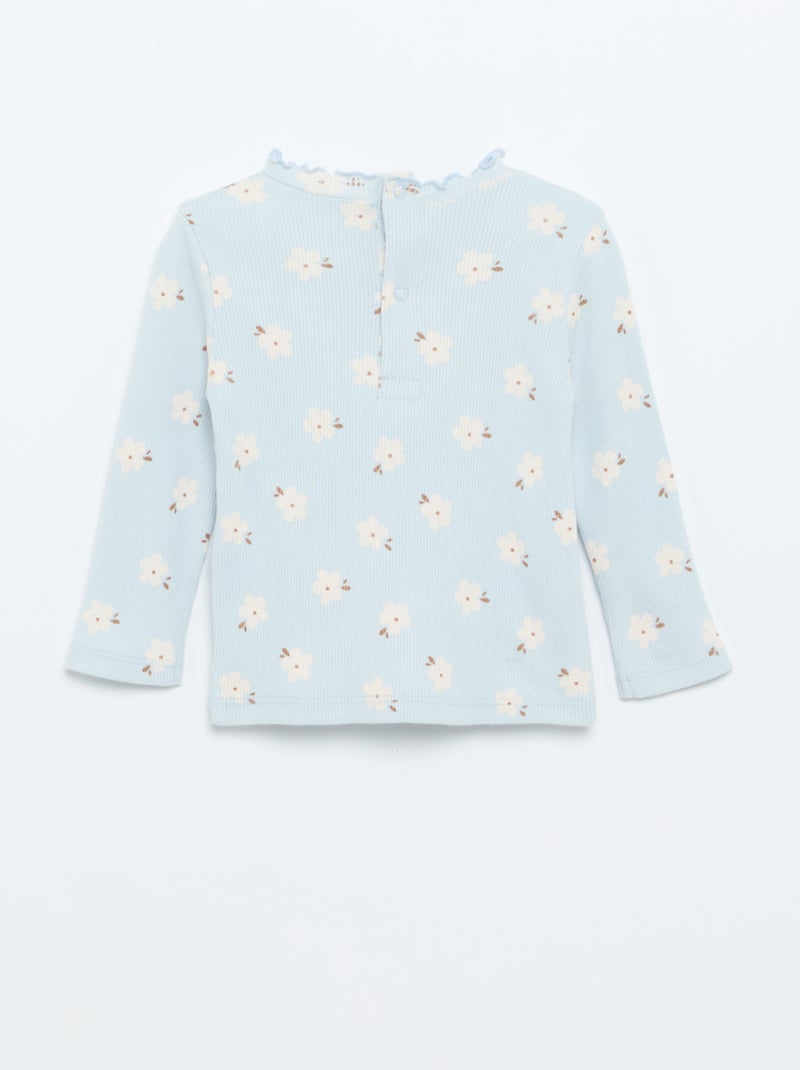 Scalloped Collar Ribbed T-shirt Blue - Kiabi