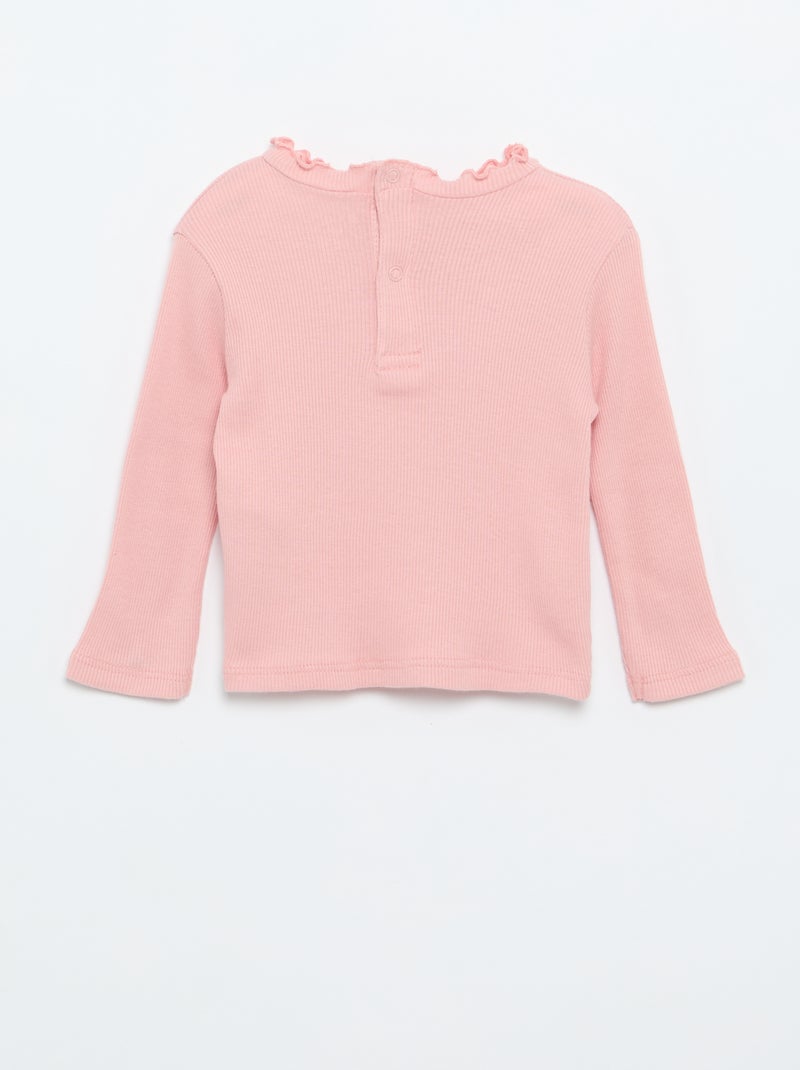 Scalloped Collar Ribbed T-shirt Pink - Kiabi