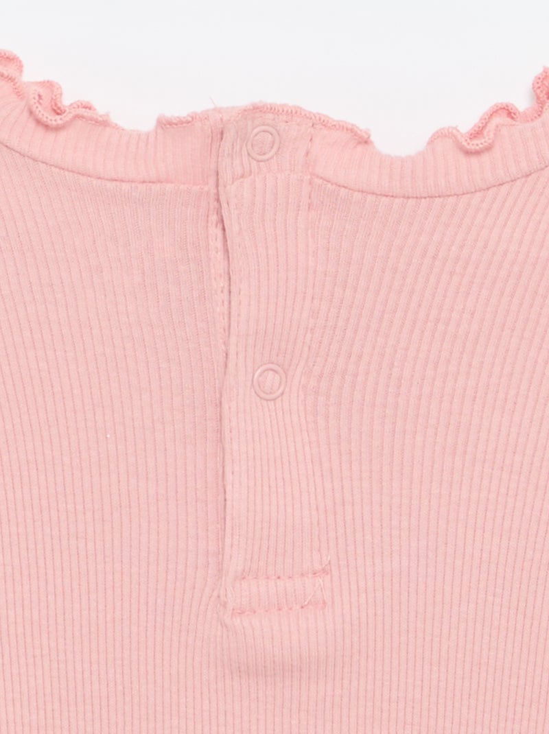 Scalloped Collar Ribbed T-shirt Pink - Kiabi
