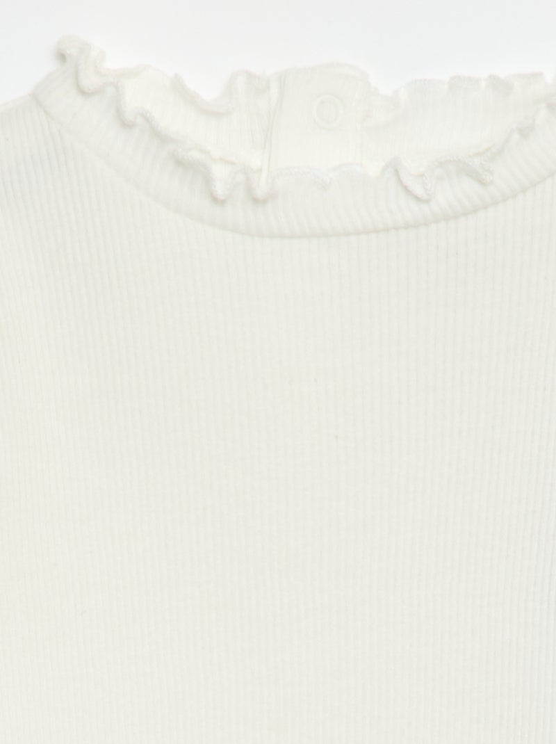 Scalloped Collar Ribbed T-shirt White - Kiabi
