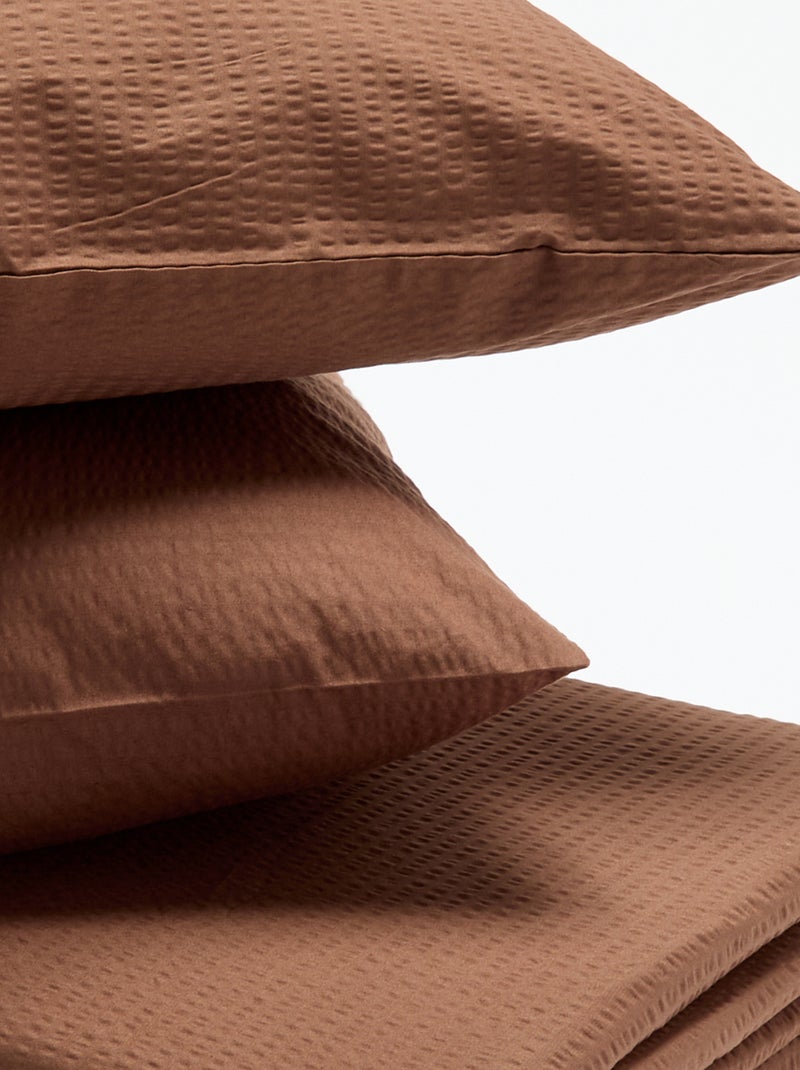 Seersucker Double Duvet Cover Set 240 x 220 cm Brown - Kiabi