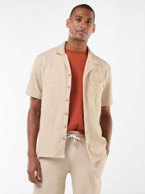 Seersucker-style short-sleeved shirt - Kiabi