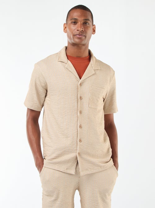 Seersucker-style short-sleeved shirt - Kiabi