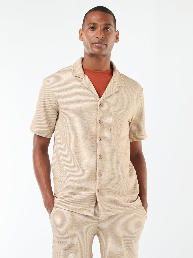 Seersucker-style short-sleeved shirt Beige - Kiabi