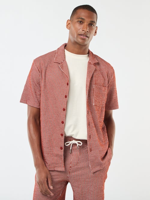 Seersucker-style short-sleeved shirt - Kiabi