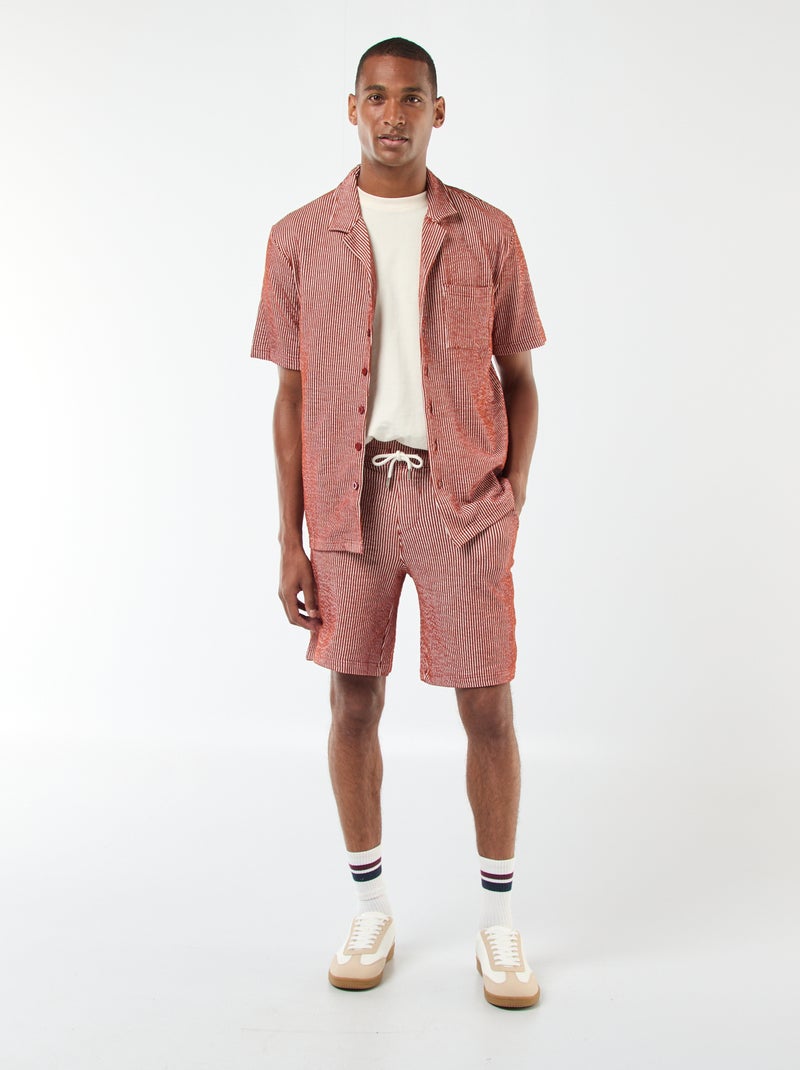 Seersucker-style short-sleeved shirt Brown - Kiabi