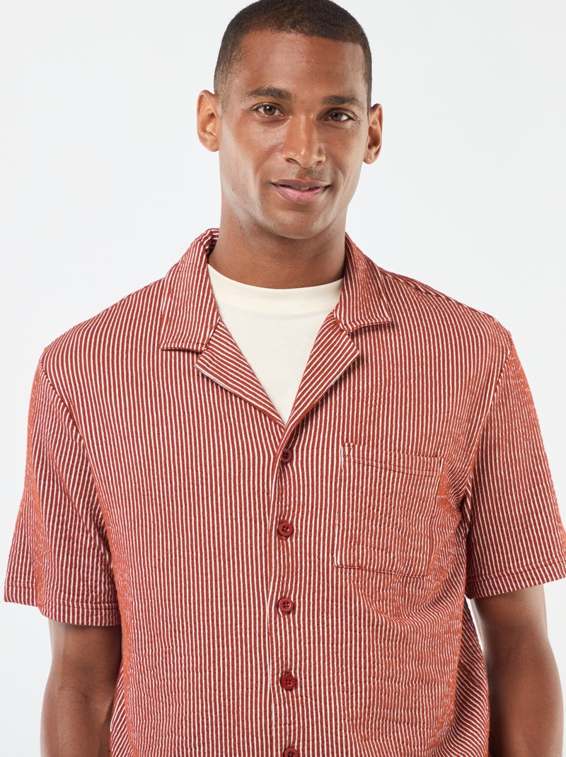 Seersucker-style short-sleeved shirt Brown - Kiabi