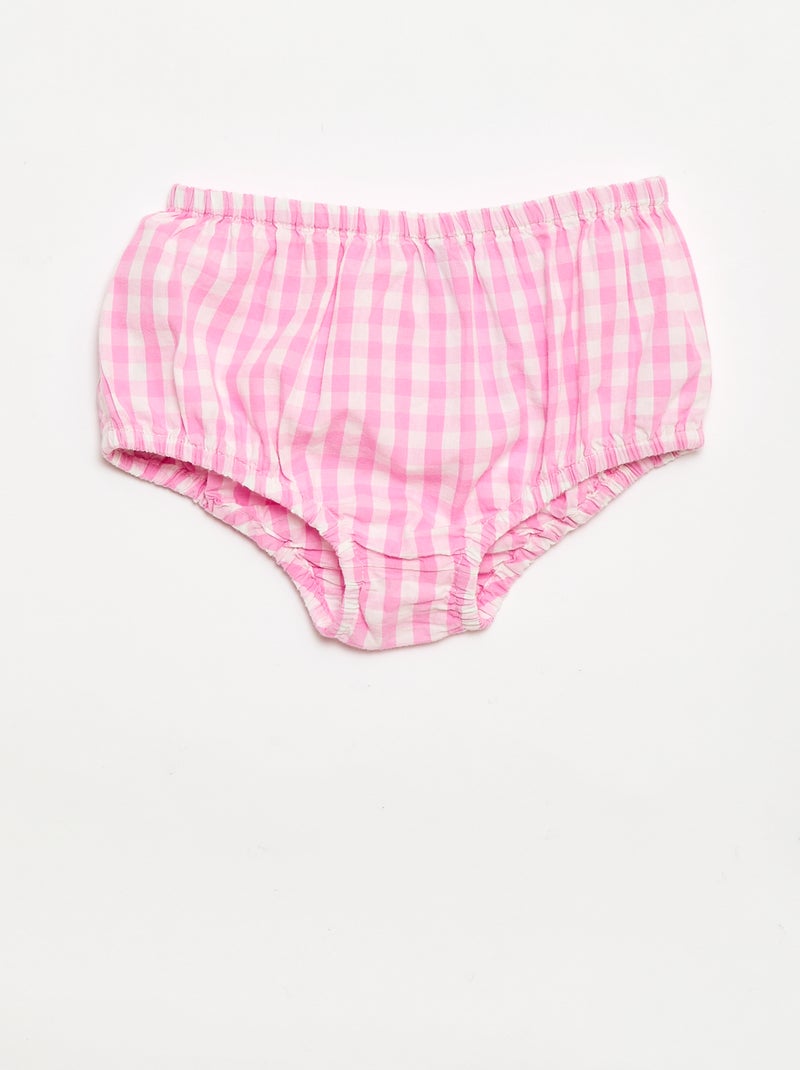 Set 2 pezzi - Abito vichy senza maniche in popeline di cotone + culotte Rosa - Kiabi