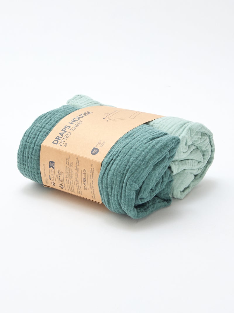 Set di 2 lenzuola con angoli in mussola soffice Verde - Kiabi