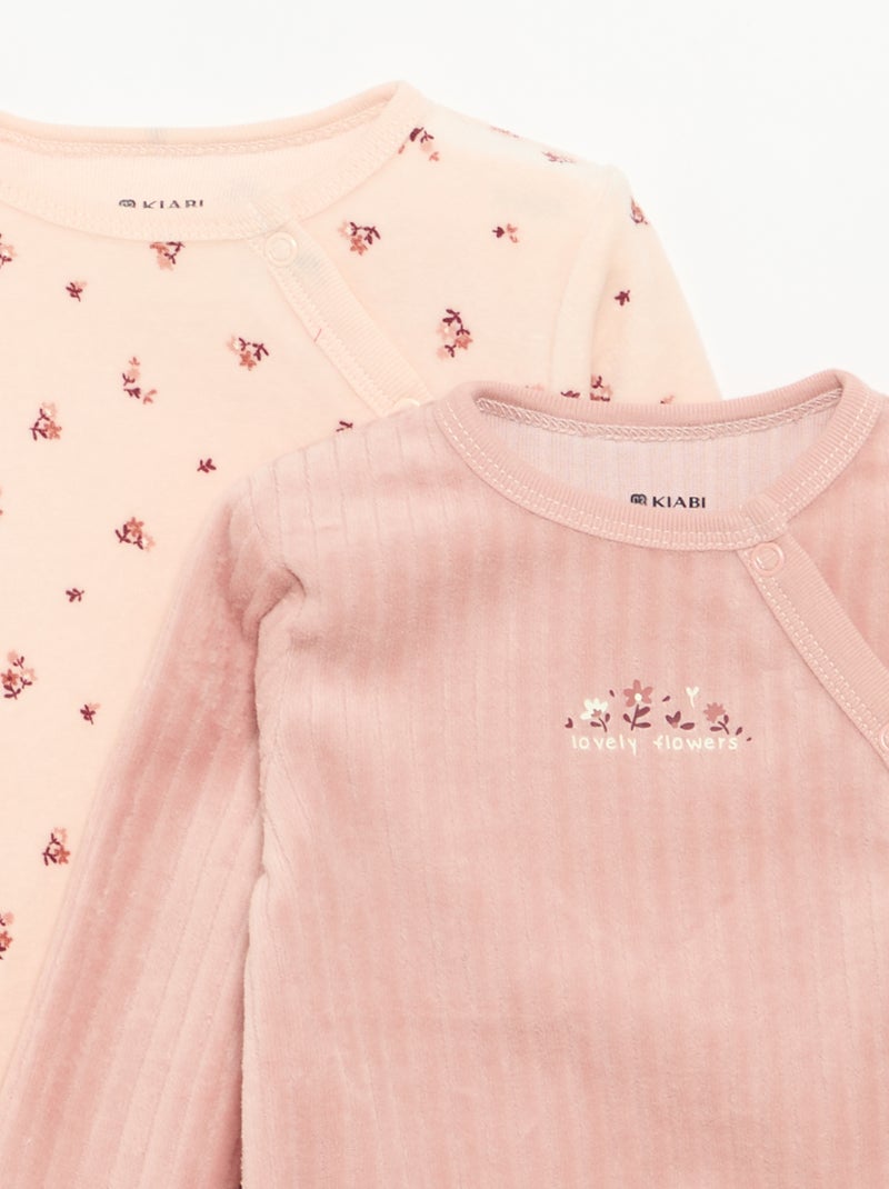 Set di 2 pigiami in velluto con piedini Rosa - Kiabi