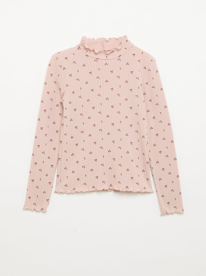 Set di 2 T-shirt in maglia fantasia con finiture ondulate Rosa - Kiabi