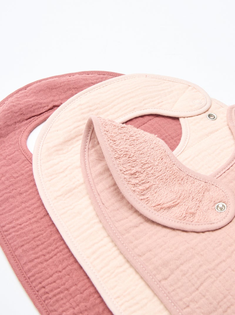 Set di 3 bavaglini in garza di cotone con fodera in spugna Rosa - Kiabi