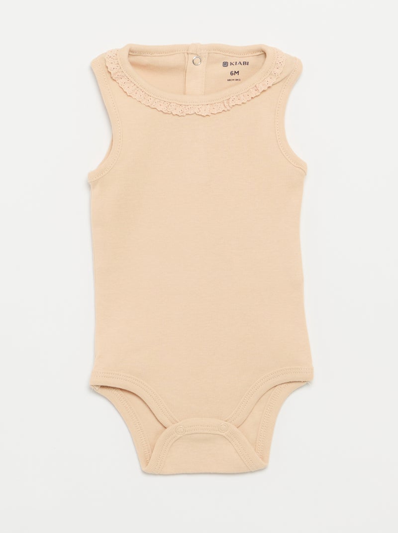 Set di 3 body con scollo rotondo e ricami Beige - Kiabi
