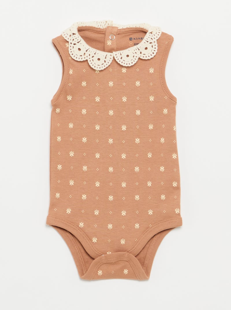 Set di 3 body con scollo rotondo e ricami Beige - Kiabi