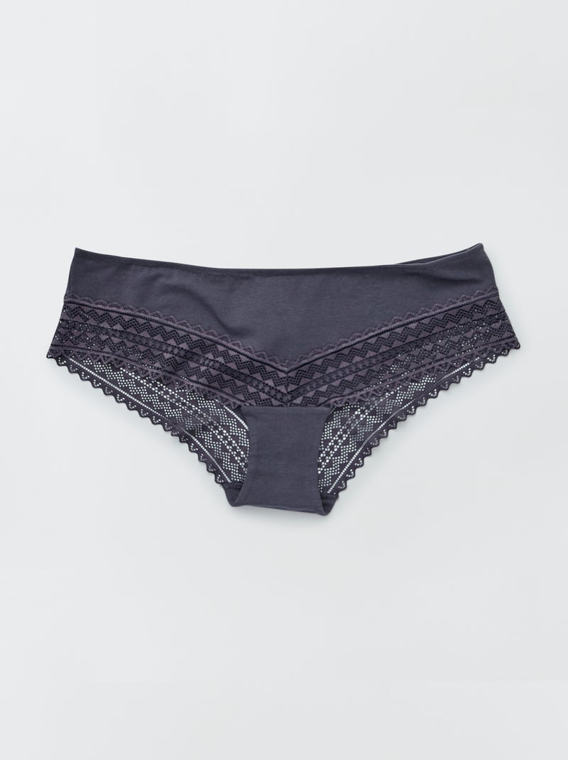Set di 3 culotte cotone e pizzo BLU - Kiabi
