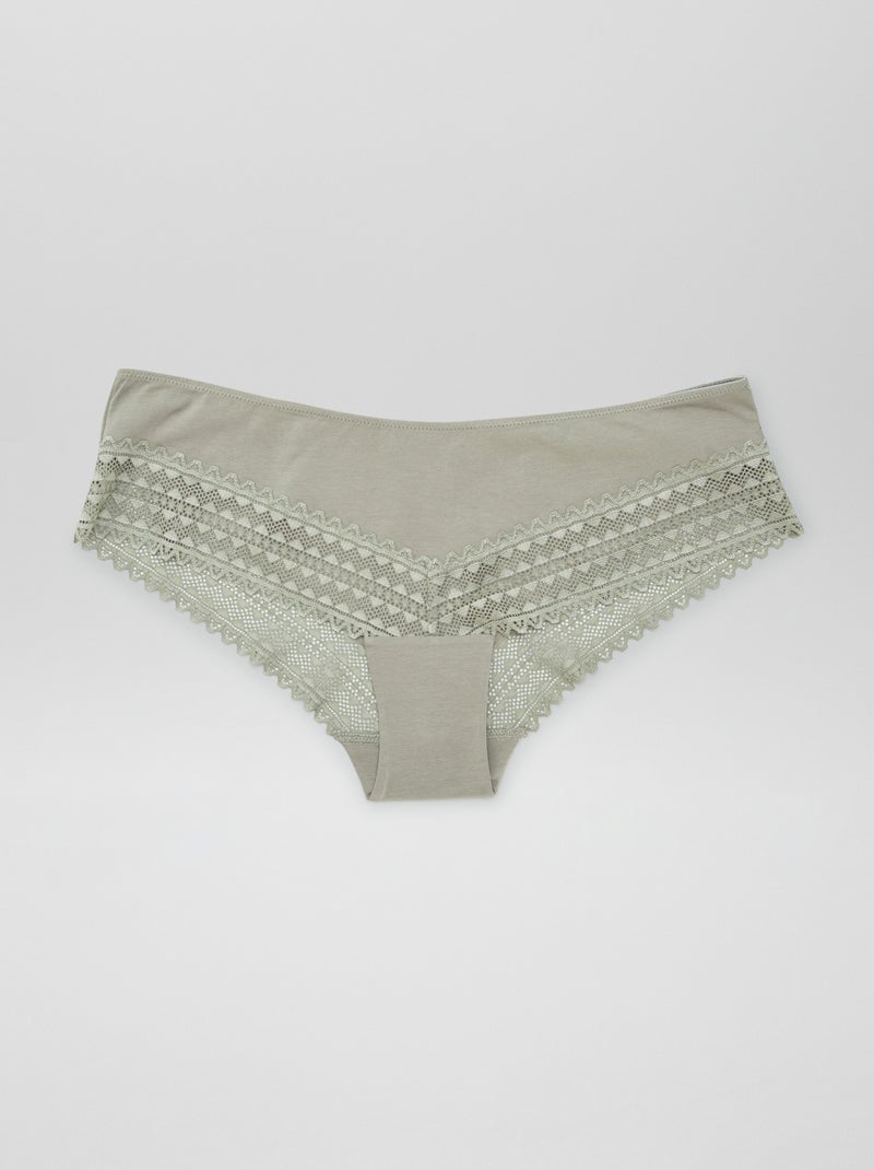 Set di 3 culotte cotone e pizzo KAKI - Kiabi