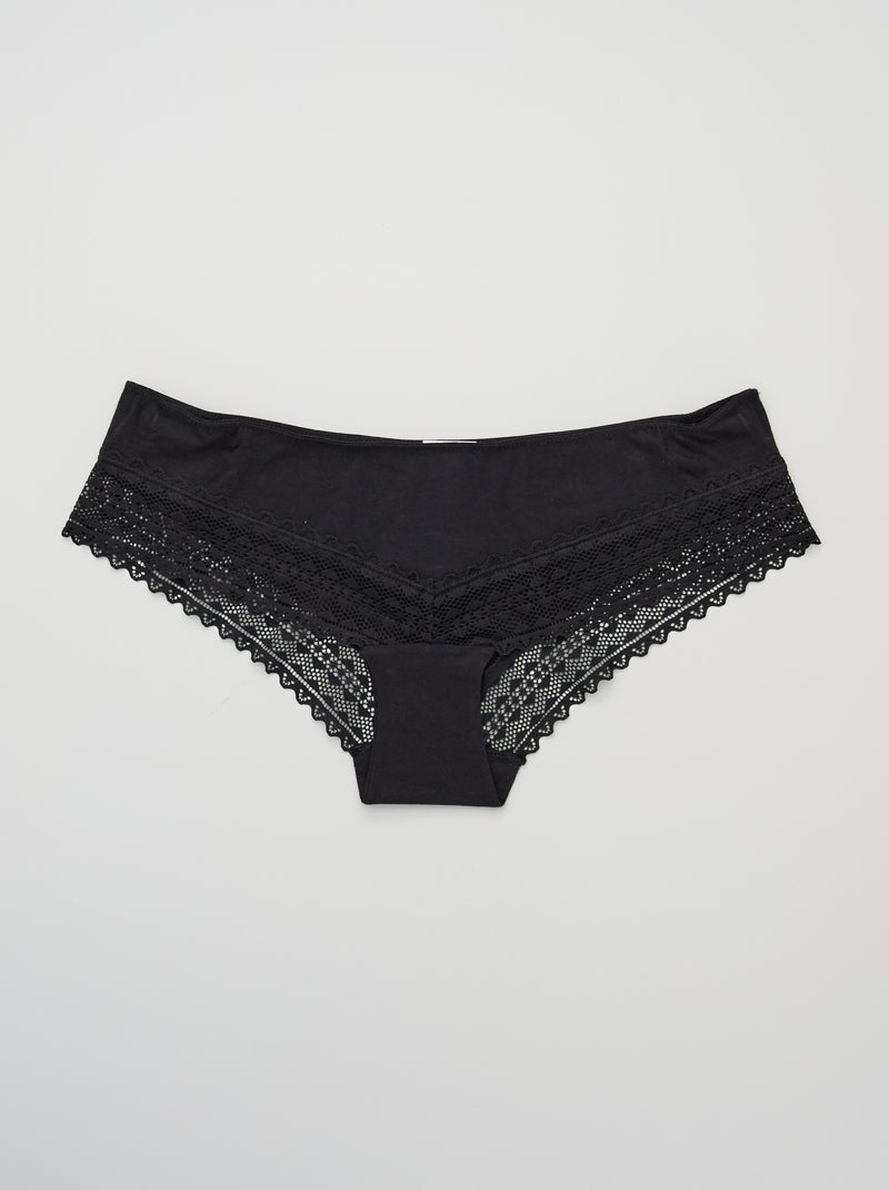 Set di 3 culotte cotone e pizzo NERO - Kiabi