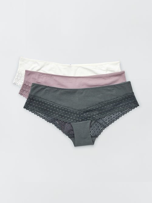 Set di 3 culotte cotone e pizzo - Kiabi