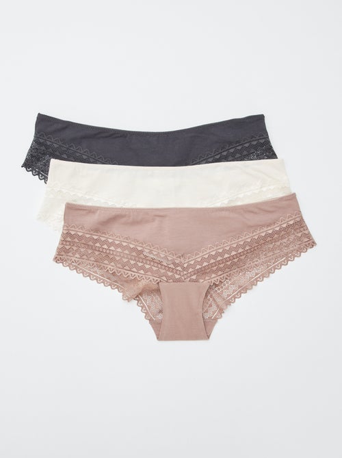 Set di 3 culotte cotone e pizzo - Kiabi