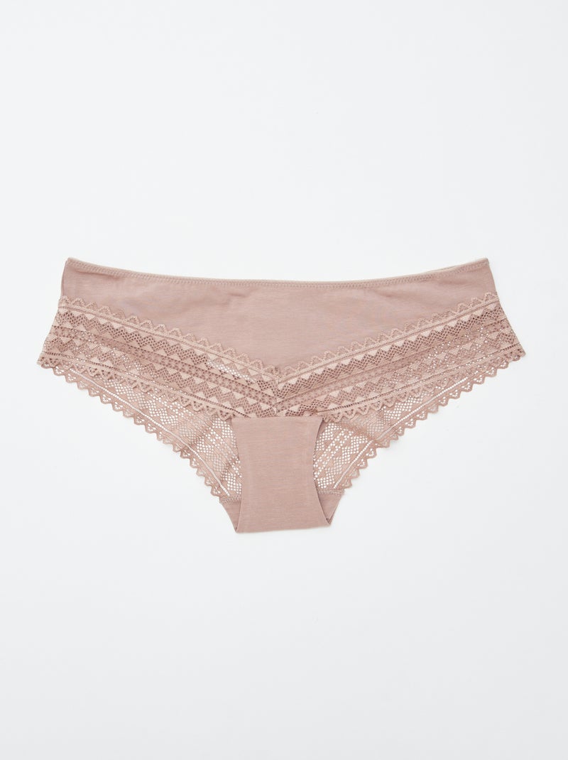 Set di 3 culotte cotone e pizzo ROSA - Kiabi