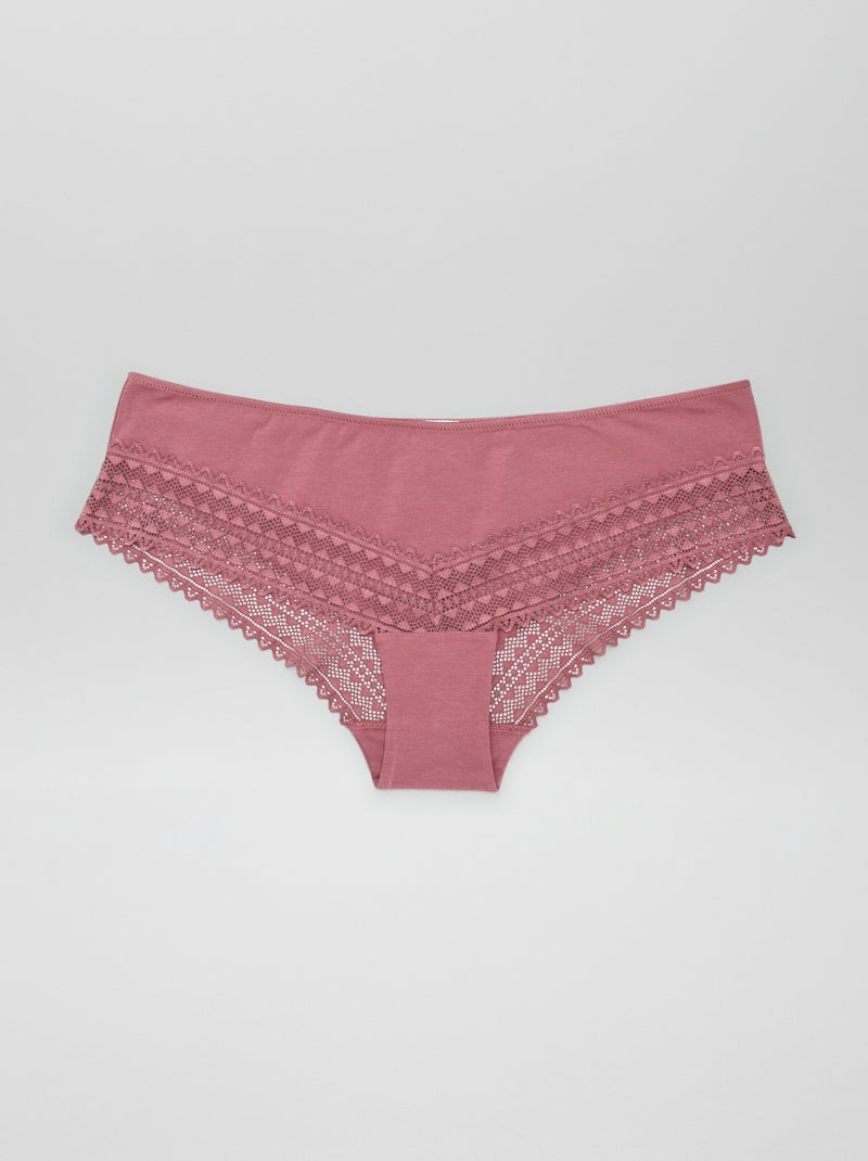 Set di 3 culotte cotone e pizzo VIOLA - Kiabi