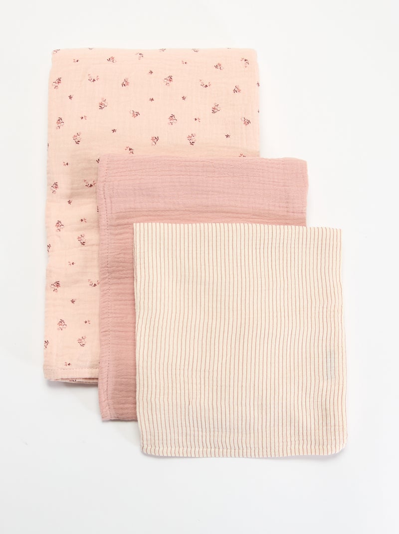 Set di 3 mussole in garza di cotone Rosa - Kiabi