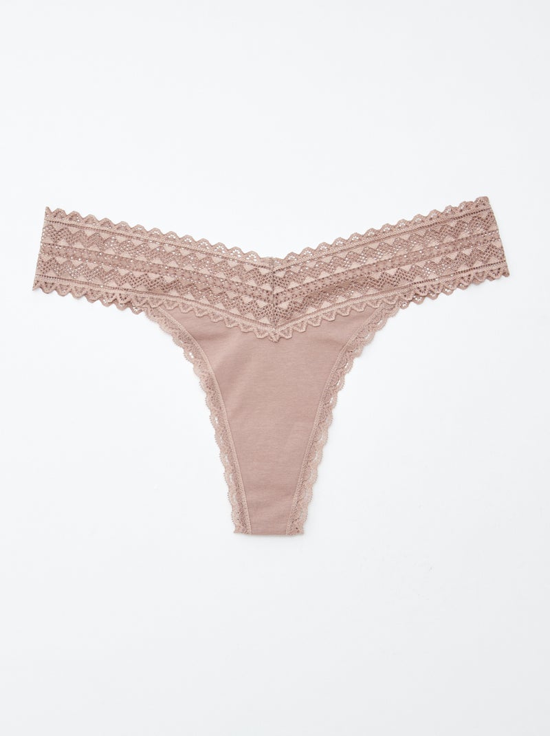 Set di 3 perizomi in cotone e pizzo ROSA - Kiabi
