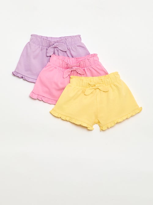 Set di 3 shorts tinta unita con volant - Kiabi