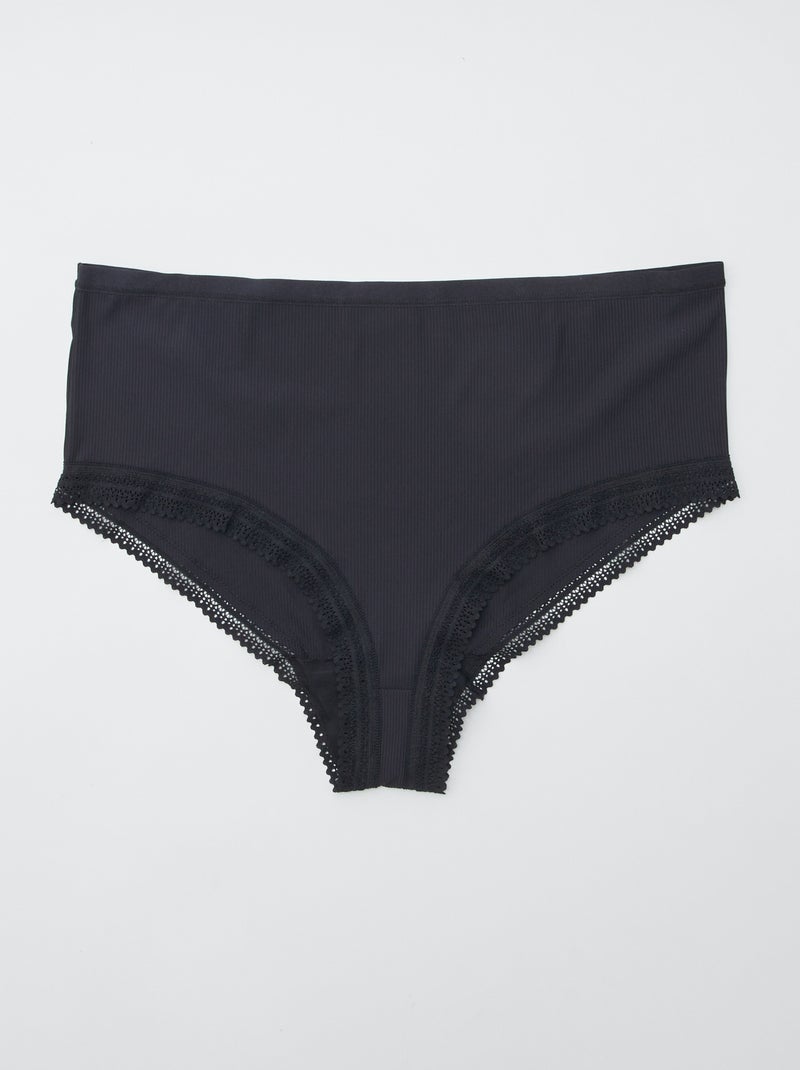 Set di 3 slip a coste con pizzo NERO - Kiabi