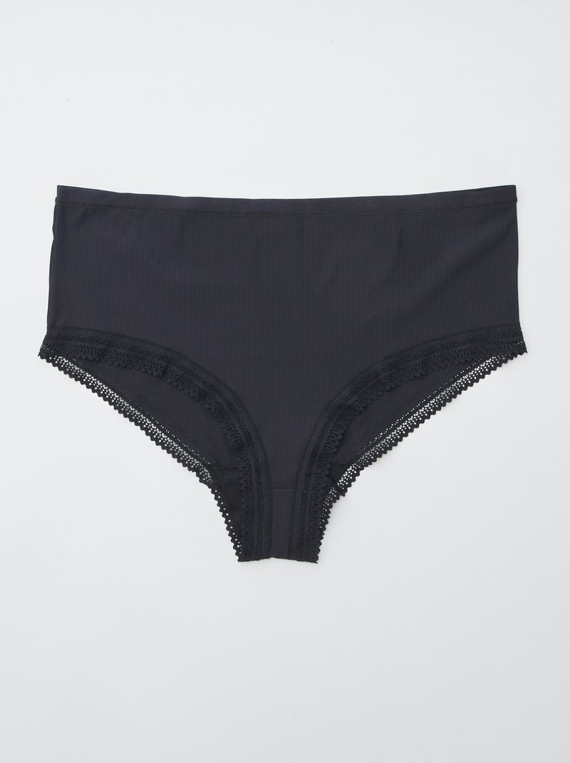 Set di 3 slip a coste con pizzo NERO - Kiabi