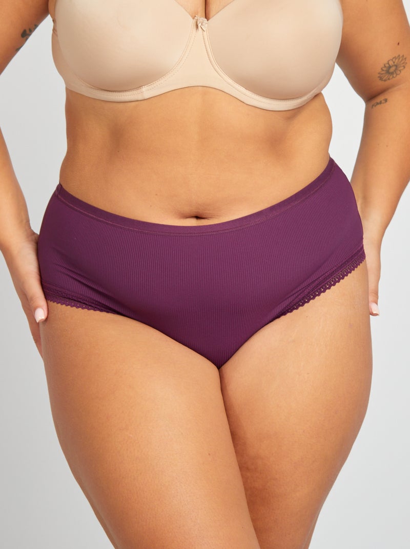 Set di 3 slip a coste con pizzo VIOLA - Kiabi