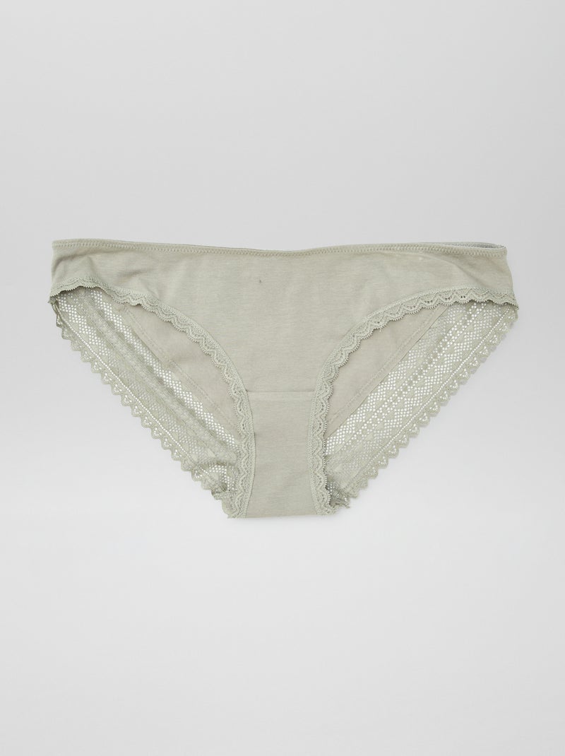 Set di 3 slip in cotone e pizzo KAKI - Kiabi
