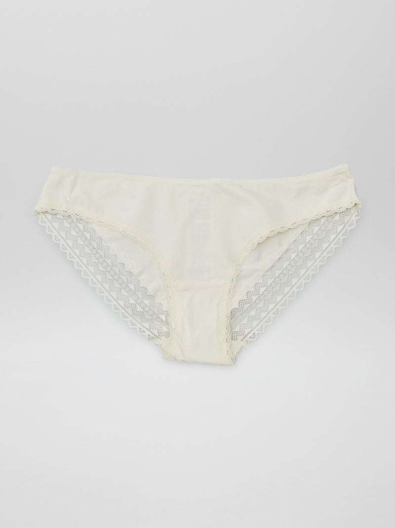 Set di 3 slip in cotone e pizzo KAKI - Kiabi