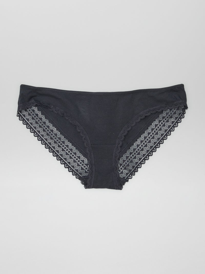 Set di 3 slip in cotone e pizzo KAKI - Kiabi