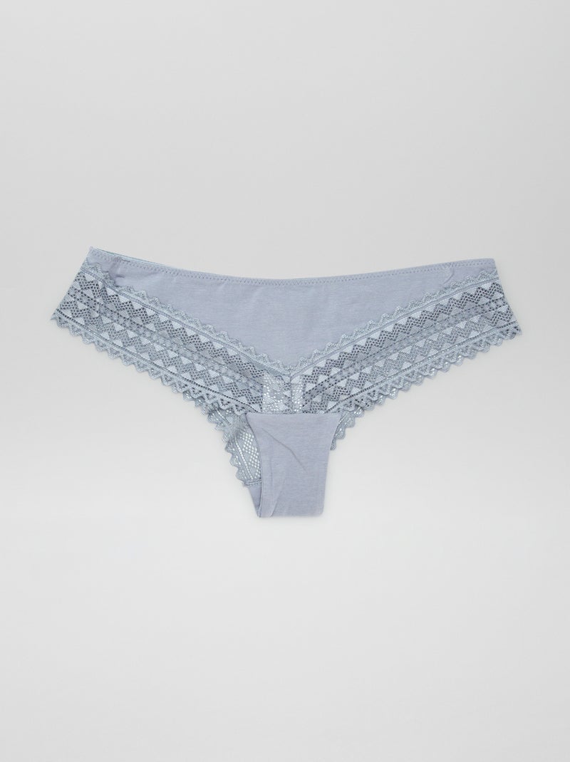 Set di 3 tanga in cotone e pizzo BLU - Kiabi