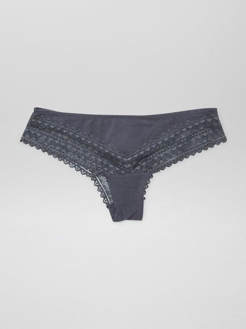 Set di 3 tanga in cotone e pizzo - Kiabi