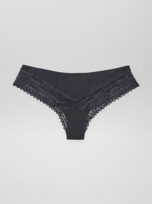 Set di 3 tanga in cotone e pizzo - Kiabi