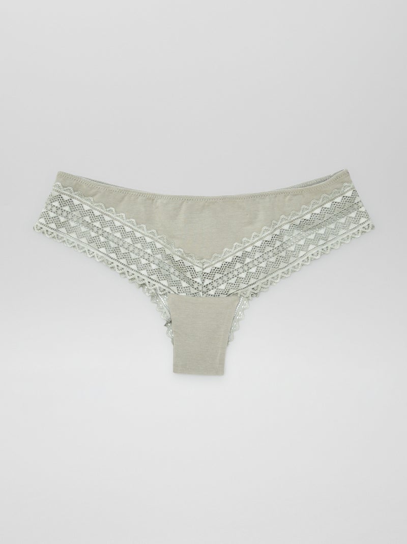 Set di 3 tanga in cotone e pizzo KAKI - Kiabi