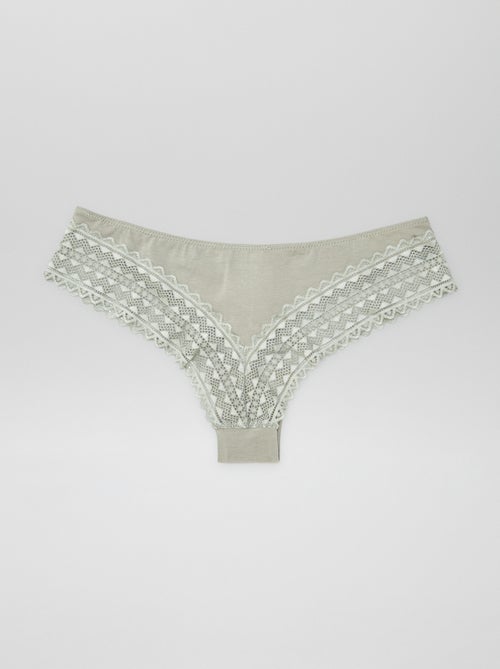 Set di 3 tanga in cotone e pizzo - Kiabi