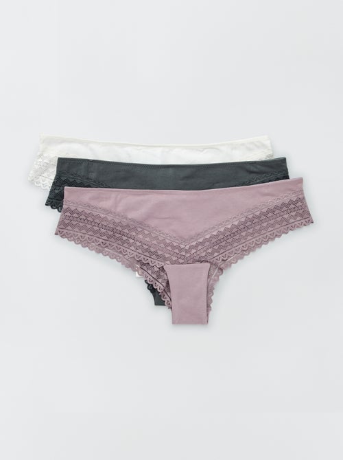 Set di 3 tanga in cotone e pizzo - Kiabi